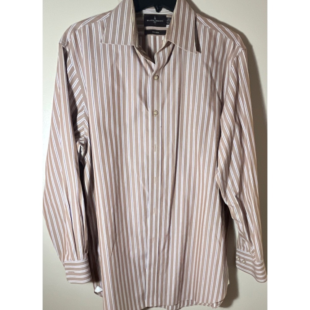 Black Brown 1826 Men's Dress Shirt 16.5 x 32/33 Brown White Striped Non-Iron